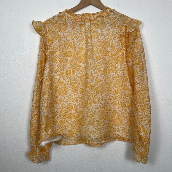 JCREW Yellow Floral Ruffle Top Balloon Sleeve Blouse - Picture 8 of 11
